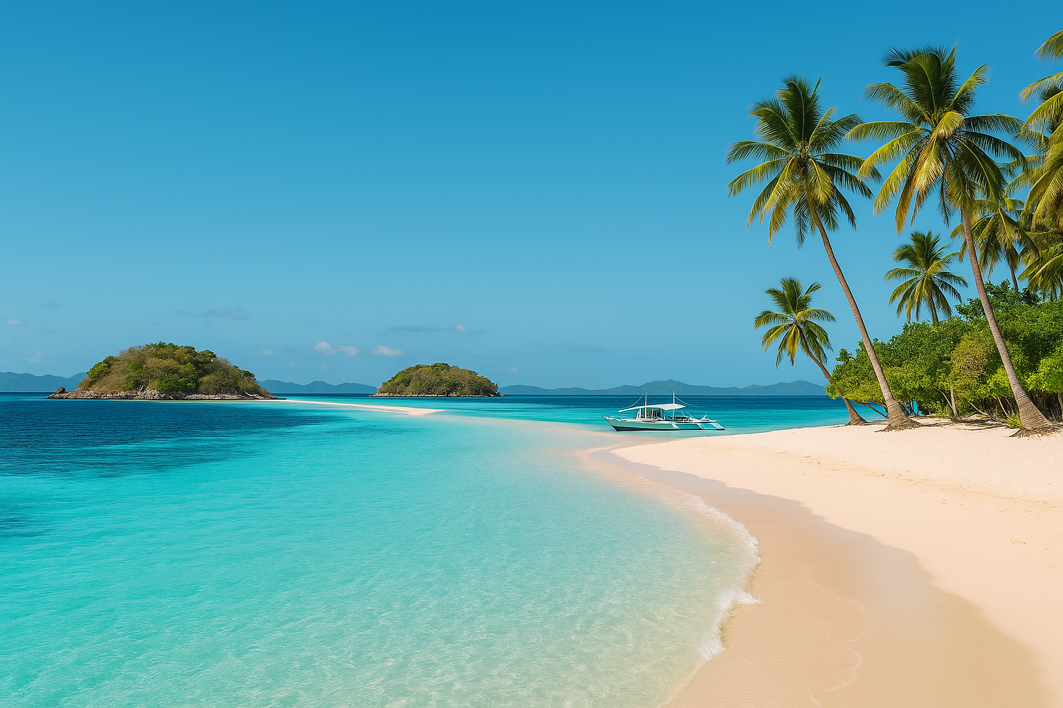 White sand beach and blue water from the Island Escapade Tour in Coron